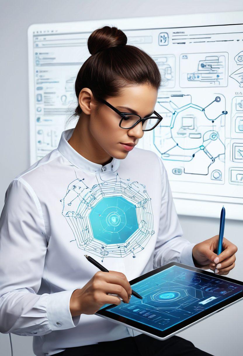 A sleek and modern digital workspace with a designer sketching a futuristic website layout on a tablet, surrounded by virtual icons of hosting servers and network connections. Background featuring a dynamic blend of abstract digital elements and bright colors showcasing creativity and technology. super-realistic. vibrant colors. white background.